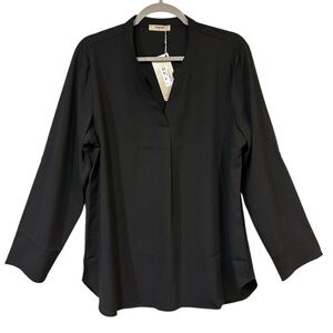Timeson Black Long Sleeve V Neck Blouse Top Womens Career Casual